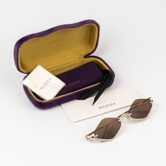NEW Gucci GG1604S 002 Gold Brown Geometric Women Sunglasses main image 5